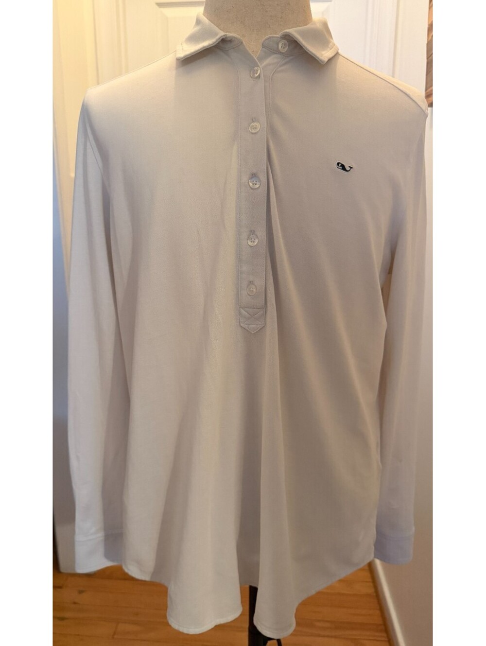 Vineyard Vines Long Sleeve Polo Shirt White Pima Cotton Whale Logo Size XL Men's